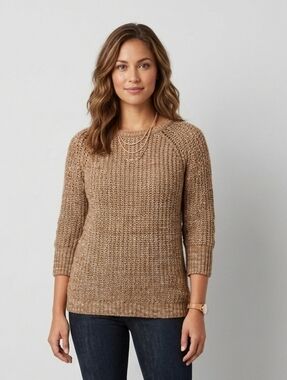 Massimo Dutti Chunky Crewneck Sweater in Beige Brown